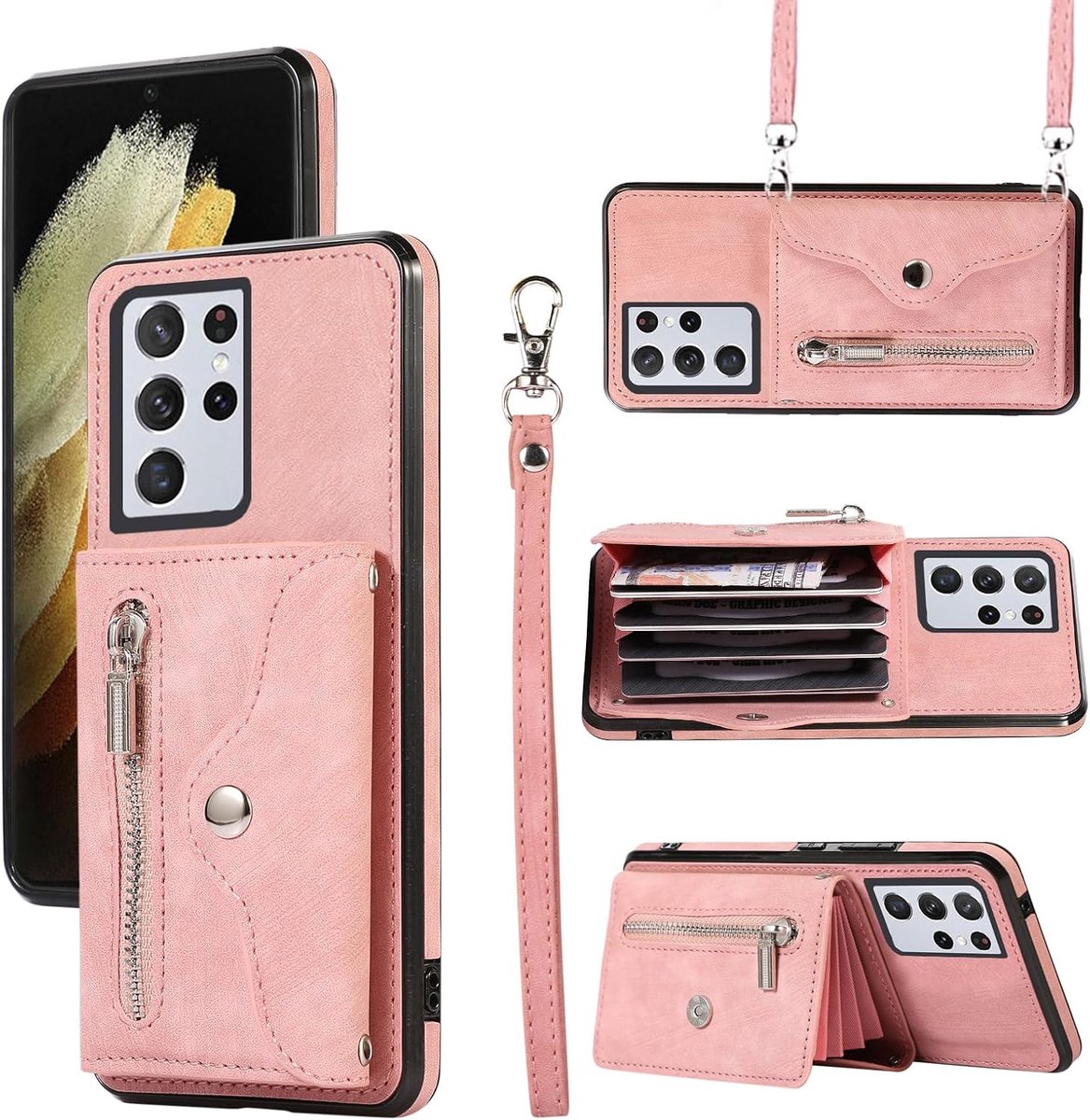 Hoes voor mobiele telefoon voor Samsung Galaxy S21 Ultra 5G, hoes met koord, kaartenvak, inklapbaar, portemonnee, standaard, telefoonhoes S21Ultra5G S 21 S21Ultra G5, mobiele telefoonhoesjes