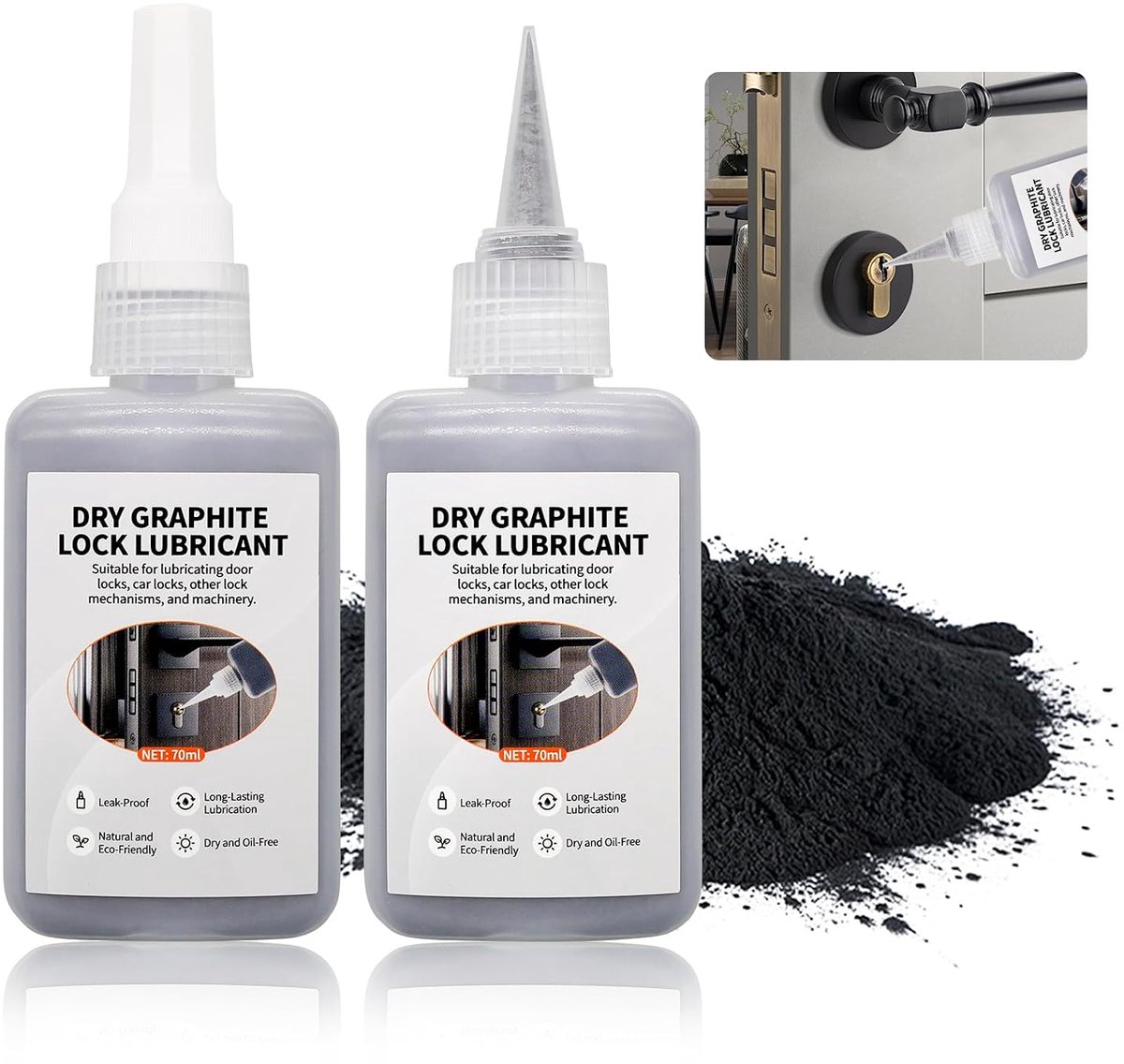 Grafietpoeder Voor Sloten 70ml x 2 Grafietspray Voor Cilinders