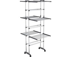 vidaXL - Droogrek - 3-laags - met - wieltjes - 60x70x129 - cm - zilverkleurig