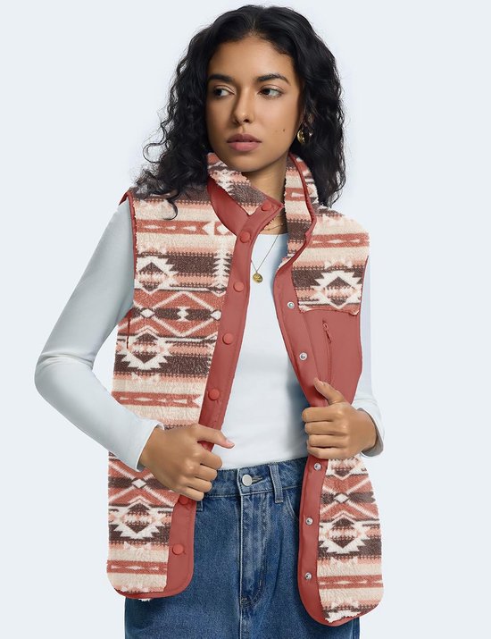 Fleece gilet voor vrouwen, UK button down dames gilet opstaande kraag mouwloos jack met zakken S-XL — afbeelding 5