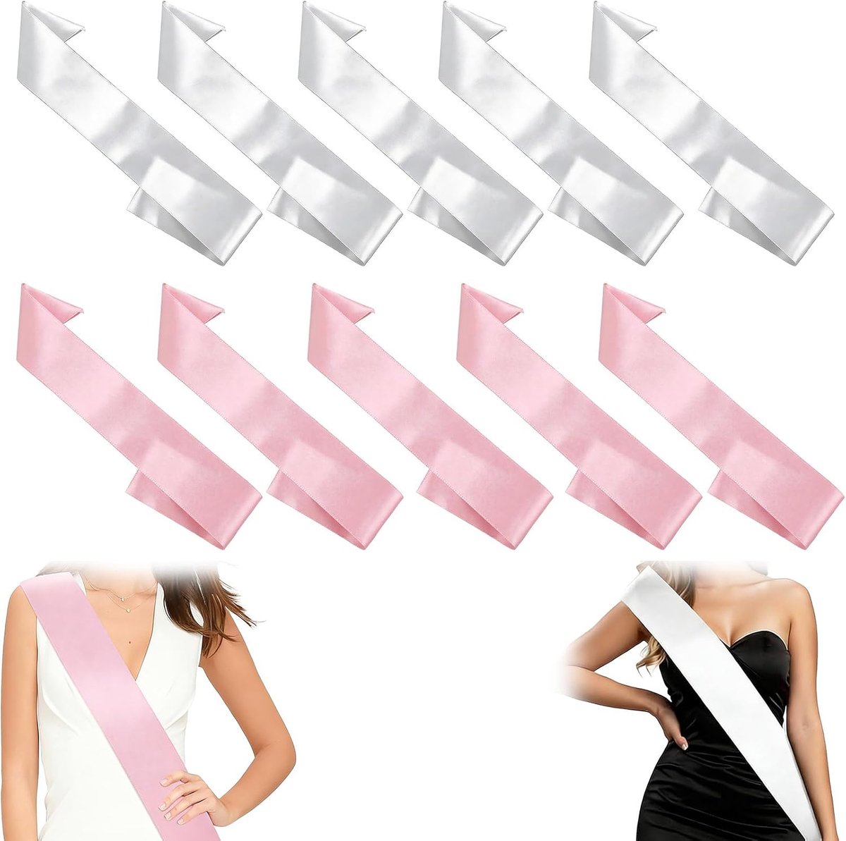 Sjaals - witte en roze maagdelijke sjaals (160 × 9,5 cm) - doe-het-zelf accessoires voor verjaardag, Hen party, bruiloft, afstudeerfeest
