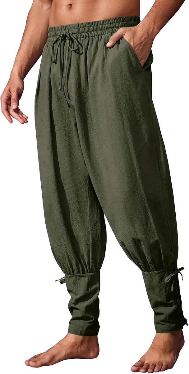 Broek voor heren, renaissance, viking, piratenbroek, vintage linnen broek, effen, baggy, vrijetijdsbroek, cosplay kostuum