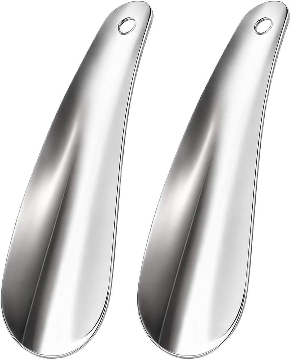 2 stuks 16 cm schoenlepel van roestvrij staal, met haakgat, zilver, kleine schoenlepel voor heren, dames en ouderen