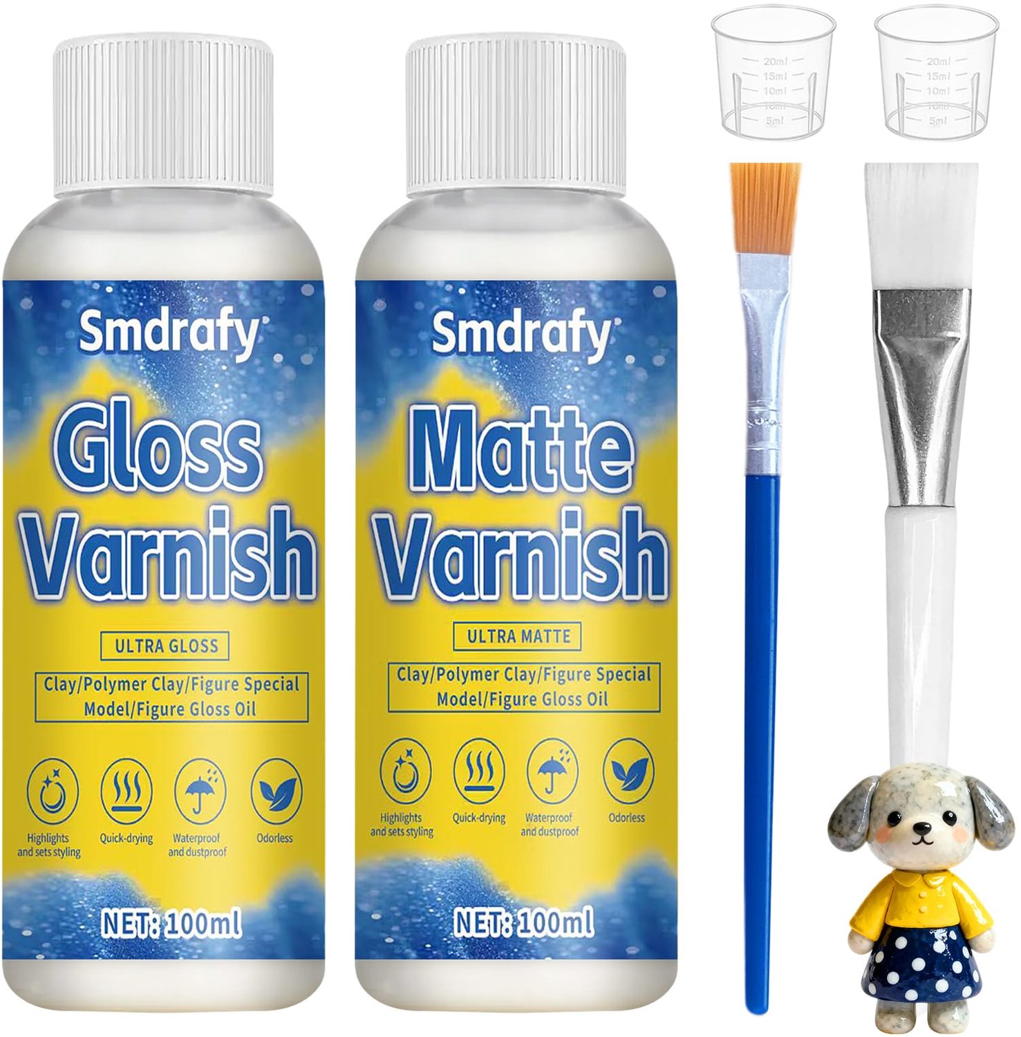 luchtdrogende kleilak 100 ml x 2 - glans- en matte lak - voorkomt scheuren en slijtage - ideaal voor modelleerpasta - Vemera
