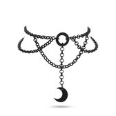 WiseGoods Choker Ketting Dames - Maan Hanger Gothic Punk Sieraad - Zwart Metalen Halsketting - Cadeau Sieraad Vrouw