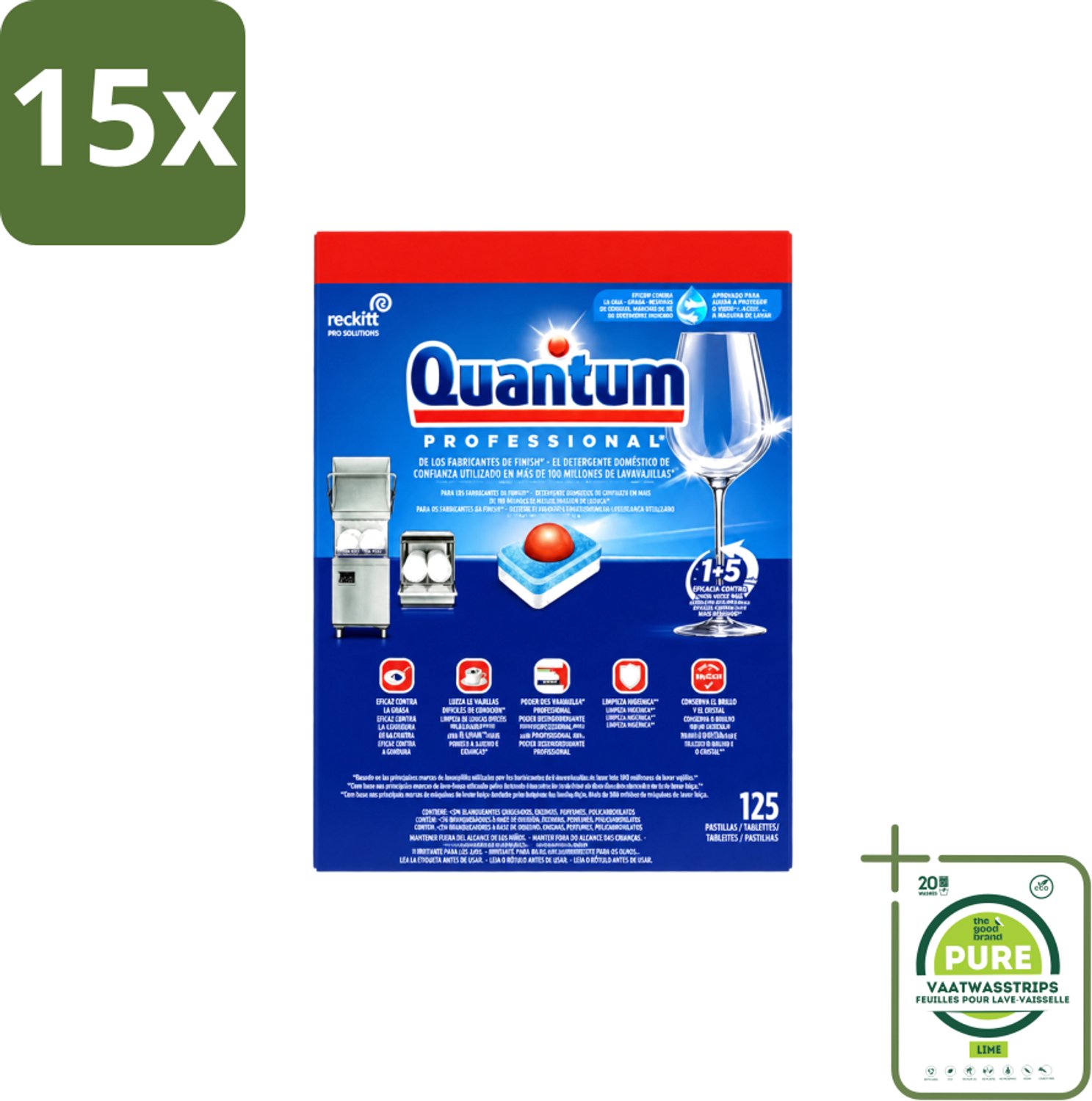 15 x Finish – Vaatwastabletten – Quantum Pro All-in-One – 125 Capsules - Grootverpakking - Vaatwasstrips - Vaatwastabletten - Professionele Vaatwasser - Korte Wascycli - Reinigingskracht - Hygiëne