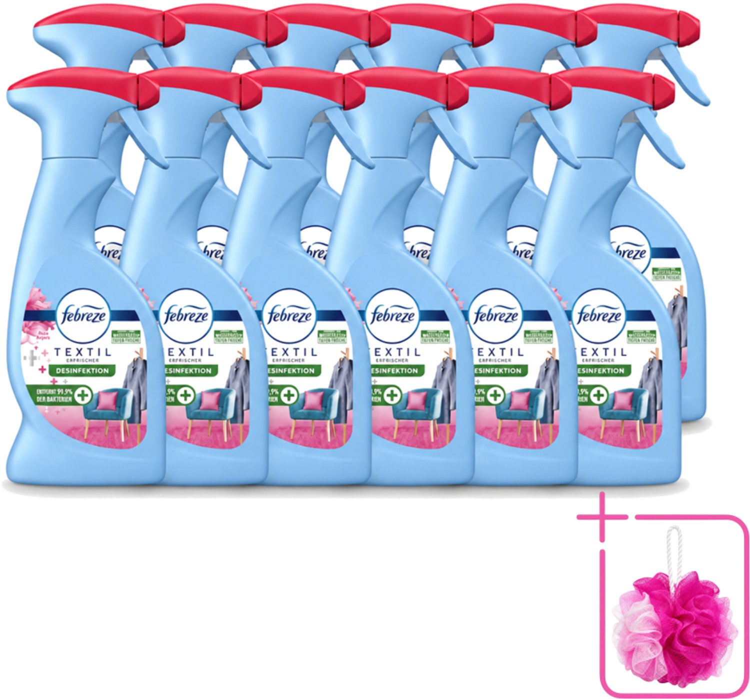 12 x Febreze – Textielspray – Roze Anjers – 375 ml - Bulkverpakking - Textielgeur - Douchemop - Textielverzorging