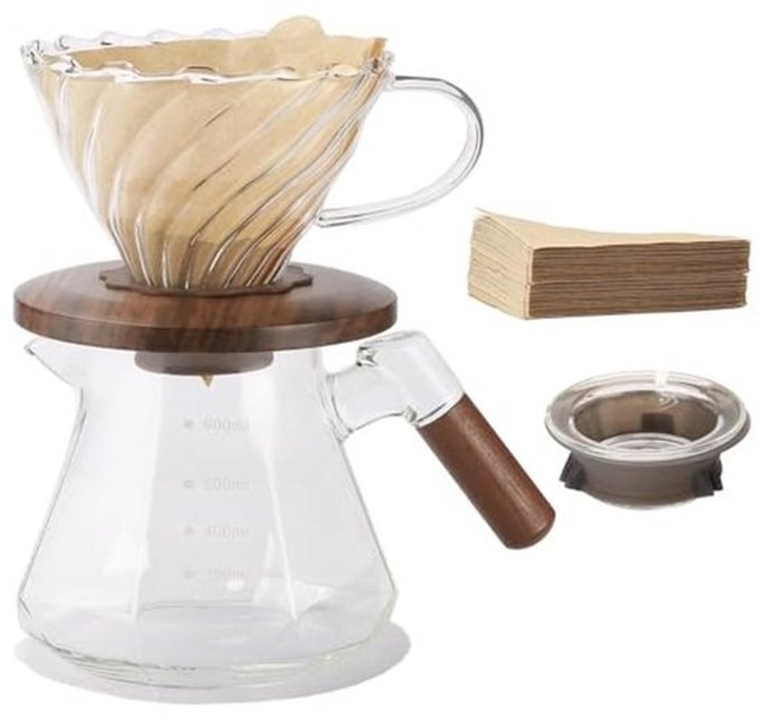 Pour Over-koffiezetapparaat met borosilicaatglas van 600ml en 100 V02-papierfilters