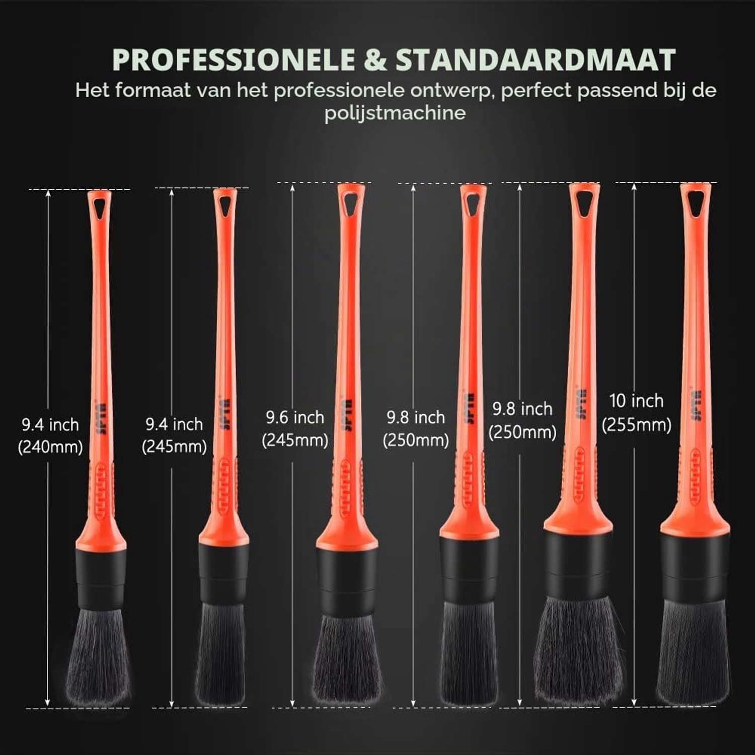 Detailborstelset 6 maten - premium natuurhaar - mengvezel-kunststof handgreep - ideaal voor auto-interieur - m-winkel