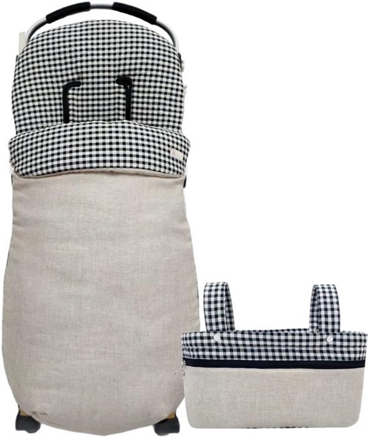 Voetenzak kinderwagen - mini broodtrommel - babycomfort - handgemaakt in Spanje - 37x20x13 cm - linnen Vichy