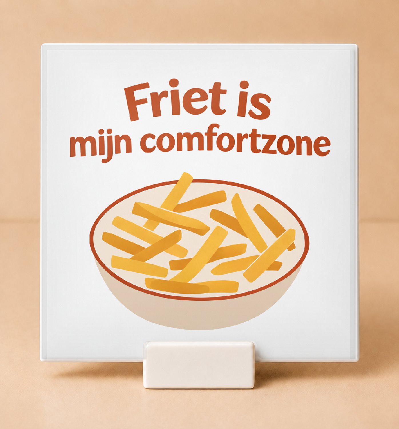 Bedruk King Stijlvolle vintage botanische 'Hakuna Patata' Tegel – Sfeervolle decoratietegel voor frietfans en keukenliefhebbers - 11 x 11 cm met houder Wit