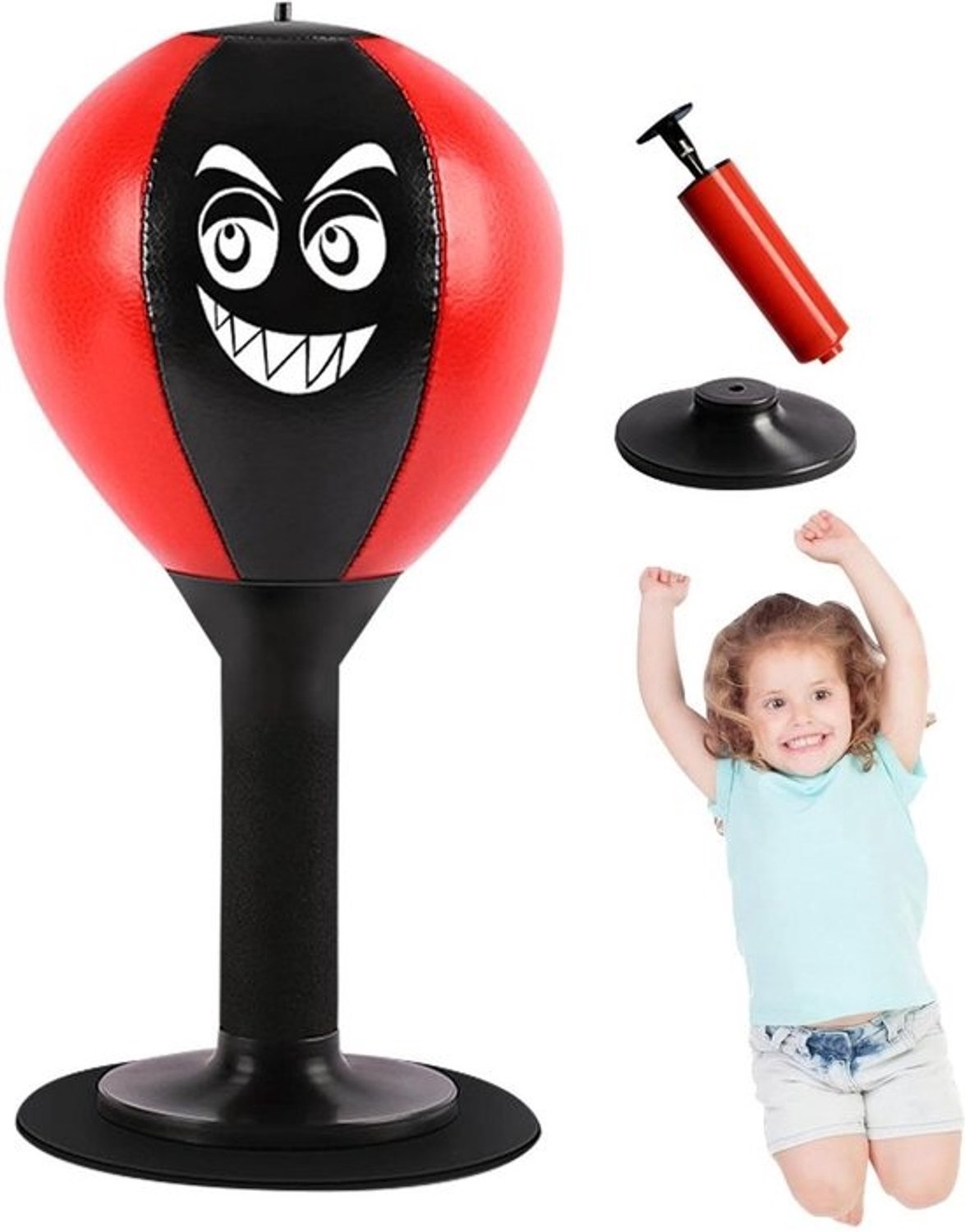 Boksreflexbal - Tafelbokszak - Stress verminderen - Zelfherstellend - 37 cm hoog - Zwart