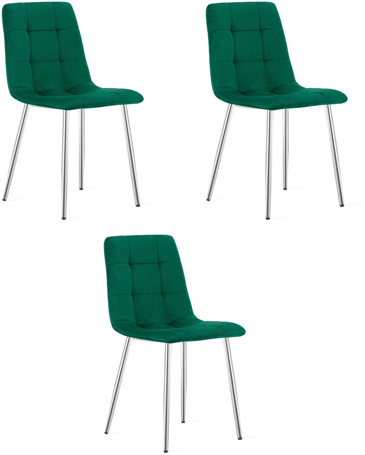 LEOBERT KARA Eetkamerstoelen – Set van 3 – Groen Velvet – Metalen Poten – Comfortabele Ergonomische Zitting – Modern Design – Velvet Stoel voor Woonkamer, Keuken en Eetkamer – Max. 110 kg per Stoel
