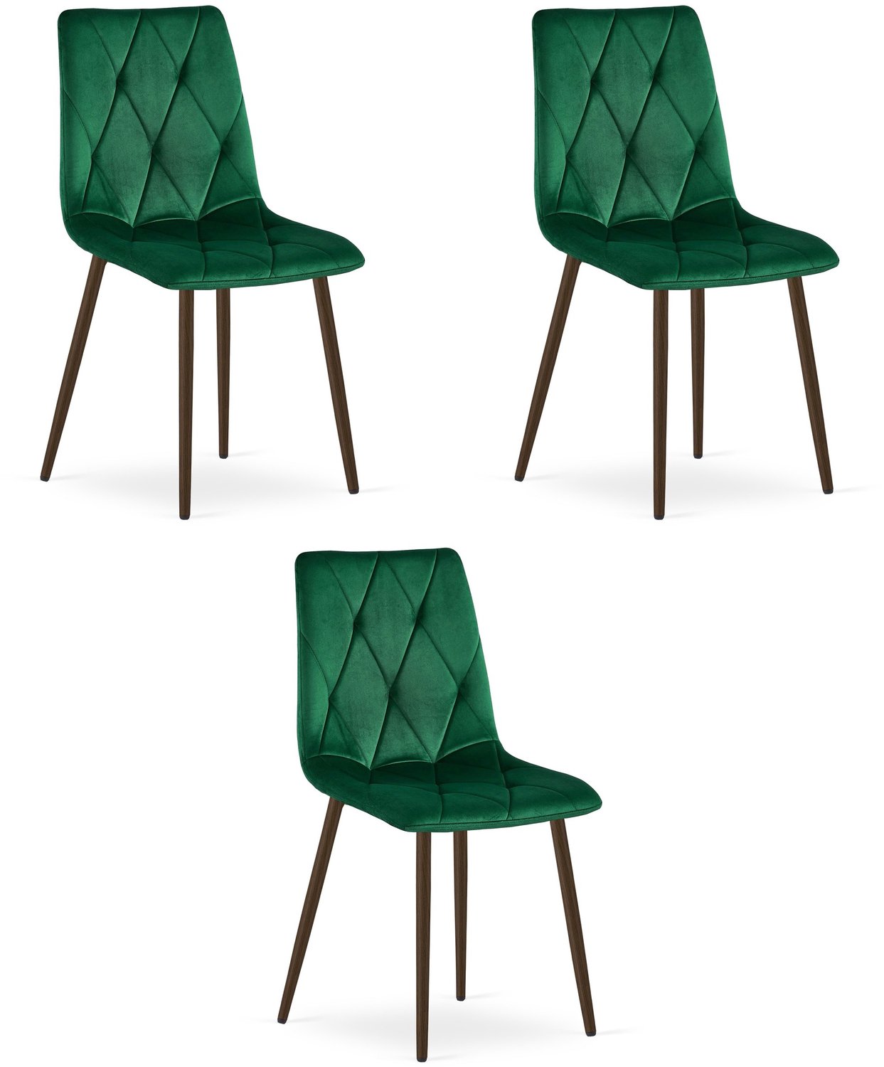 LEOBERT LIBRA Eetkamerstoelen – Set van 3 – Groen Velvet – Walnootkleurige Houten Poten – Comfortabele Gestoffeerde Zitting – Modern Design – Velvet Stoel voor Woonkamer, Keuken en Eetkamer – Max. 110 kg per Stoel