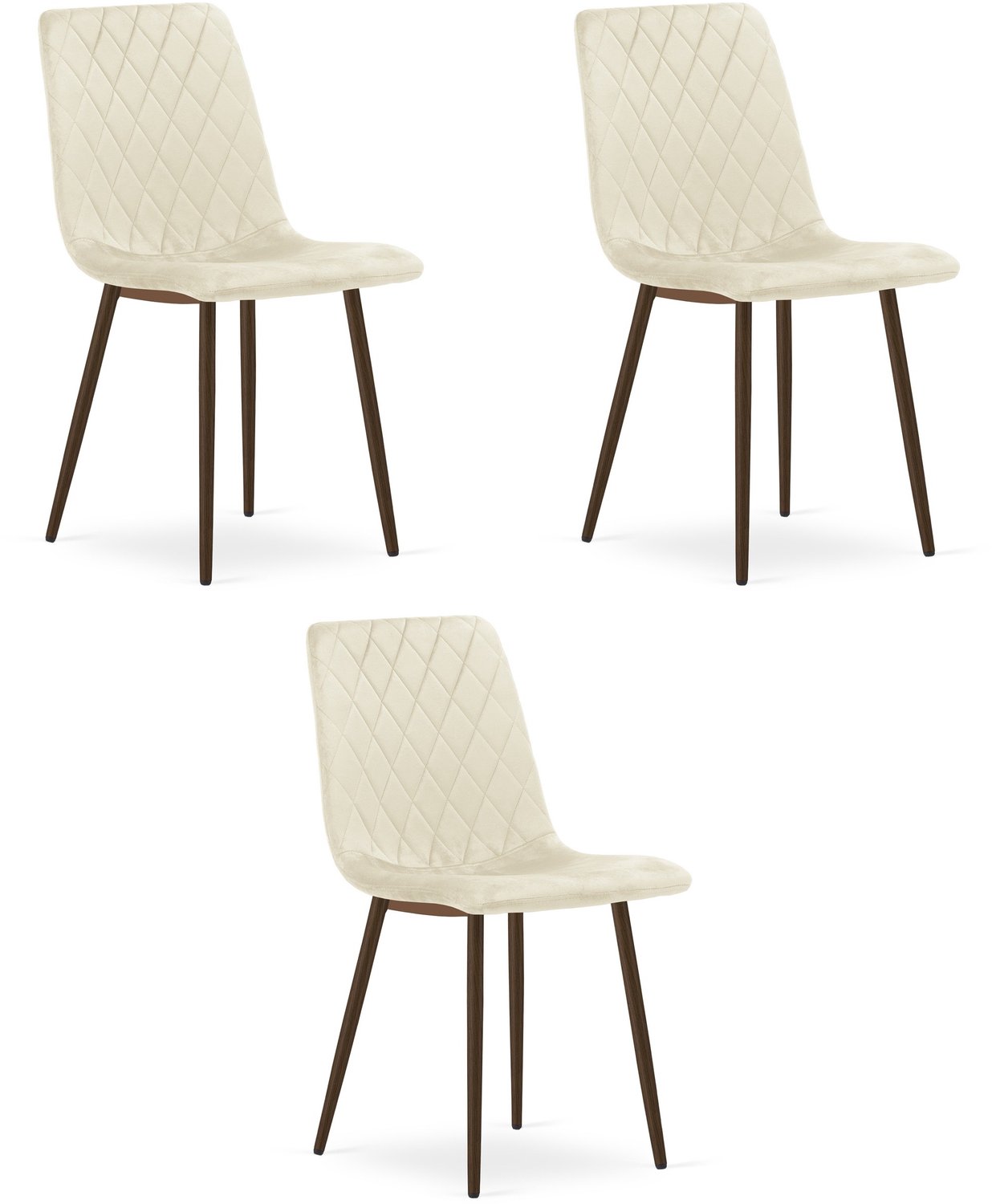 LEOBERT TURIN Eetkamerstoelen – Set van 3 – Beige Velvet – Walnootkleurige Houten Poten – Comfortabele Ergonomische Zitting – Modern Design – Velvet Stoel voor Woonkamer, Keuken en Eetkamer – Max. 110 kg per Stoel