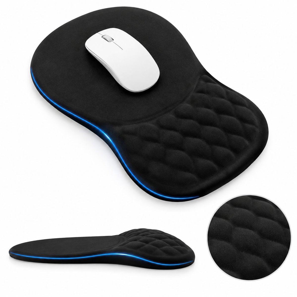 VHV - Ergonomische muismat - Traagschuim, antislip - Zwart - Comfortabele muismat - op kantoor
