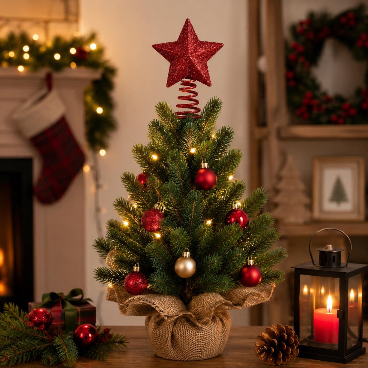 Kerstboom piek - mini - ster vorm - rood - H10 cm - kerstpiek voor kleine boompjes – foto 5