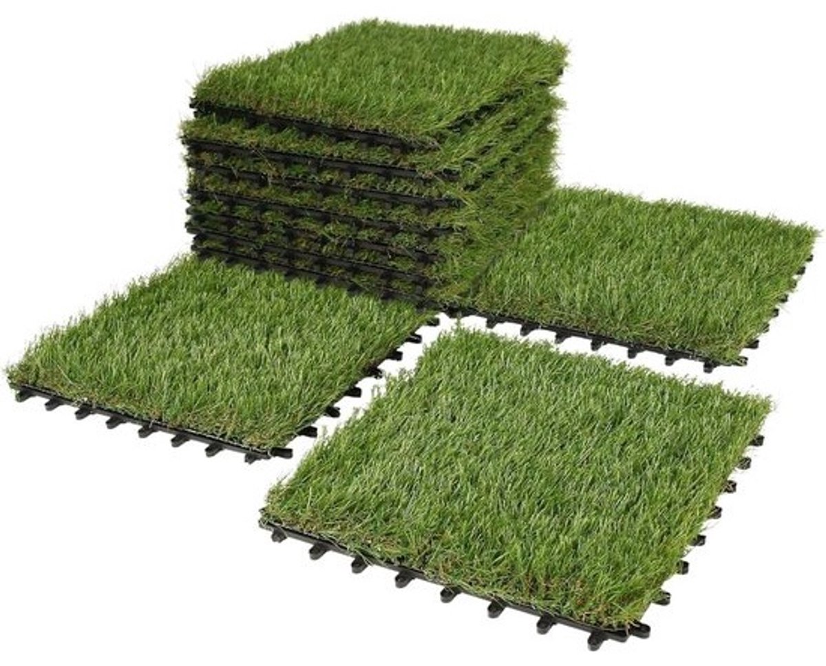 Kunstgrastegels - Nepgraspanelen - Buitendecoratie - Zelfdrainerend - Huisdiervriendelijk - 30x30 cm - Set - Groen