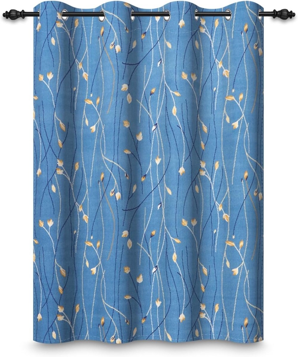 135x175cm Blackout Curtain Flowers Dark Blue Seamless Painting Modern Curtains Eyelets Thermal Insulation Treatments - ShopVlot