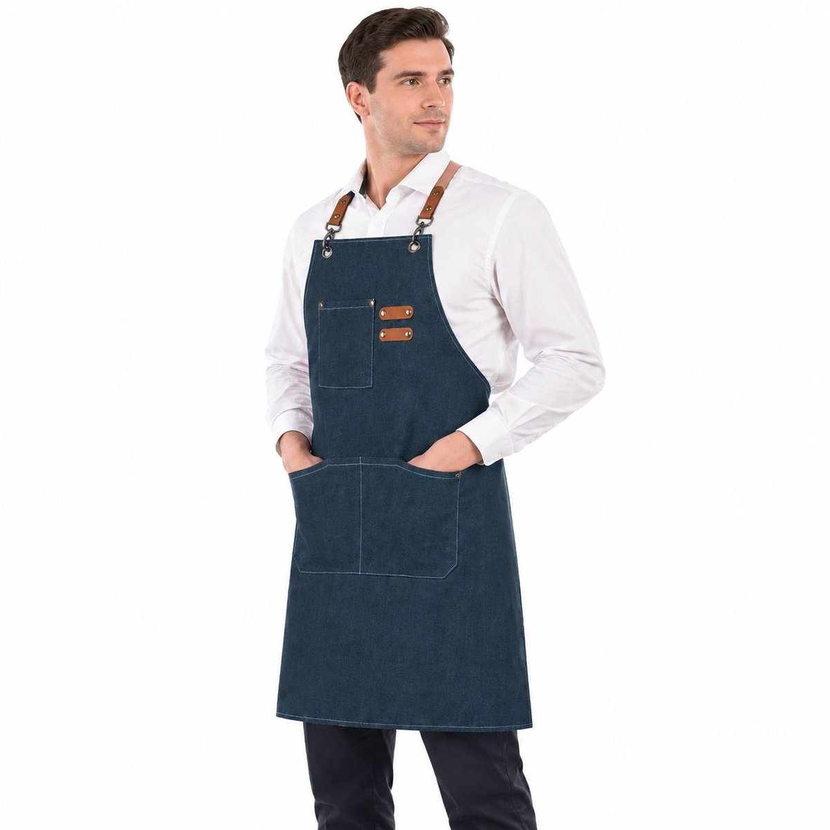 VHV - Canvas schort - Waterdicht - Verstelbaar - Blauw - 3 zakken - Keukenschort voor dames - Schort voor barbecue - in de tuin