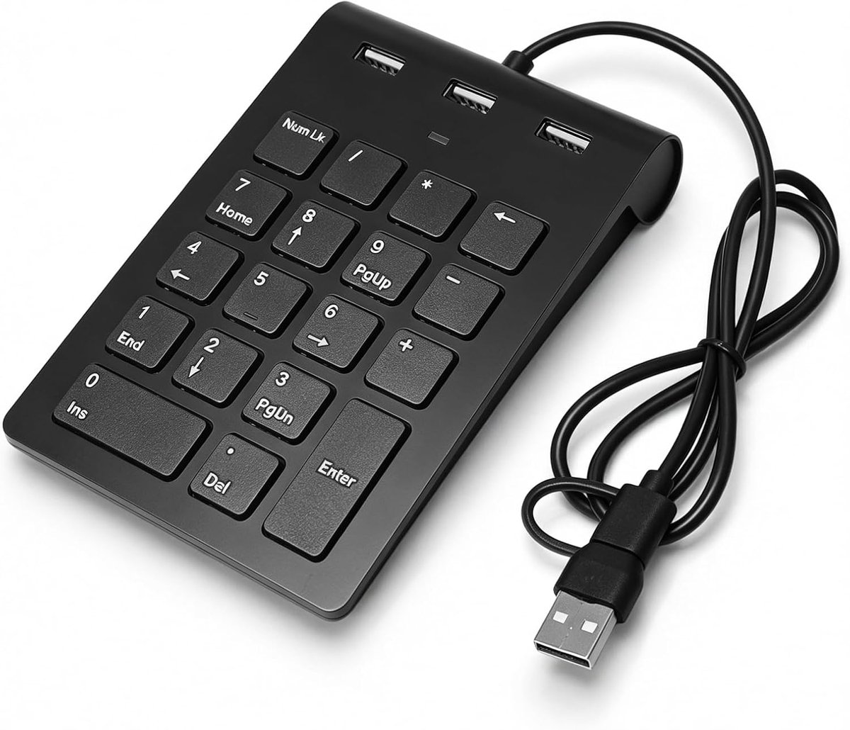 Cijferblok bedraad - 2-in-1 met USB-hub - 18 toetsen - ergonomisch voor laptop/desktop - ShopVlot