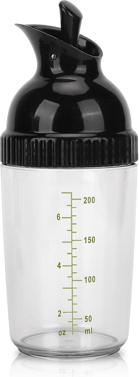 Salade dressing shaker 200ml - zwarte kunststof - met deksel - ideaal voor het maken en opslaan van sauzen - ShopVlot