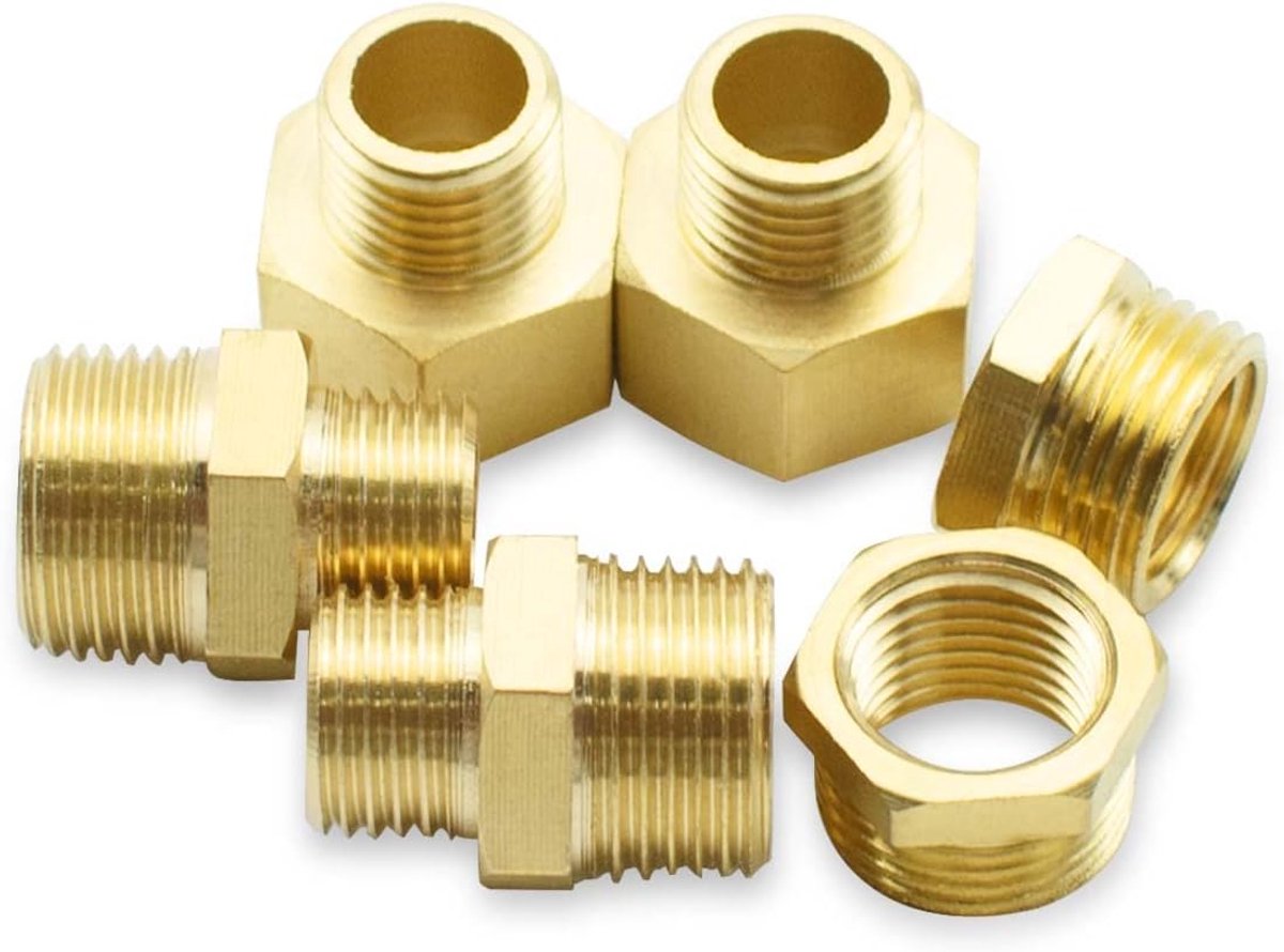 Bwintech 6 piece set of 3/4" to 1/2" internal and external BSP brass thread, hexagon thread, hexagon reducer and - ShopVlot