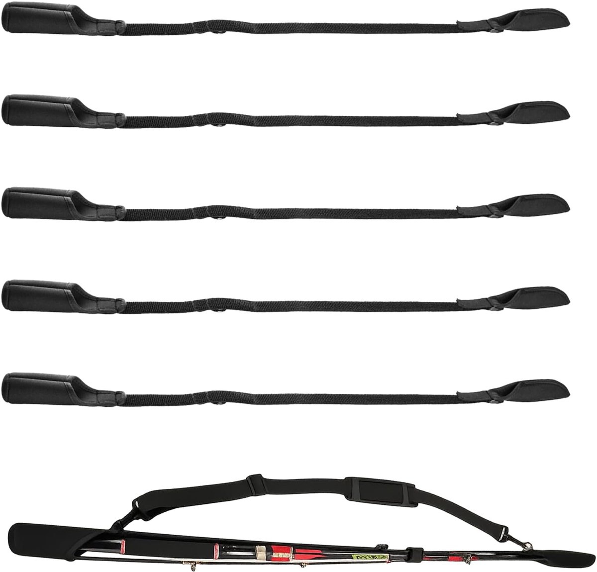 Hengelhouderriemen, 5 stuks, verstelbaar, 59-130 cm, hengelbescherming, zwart - ShopVlot