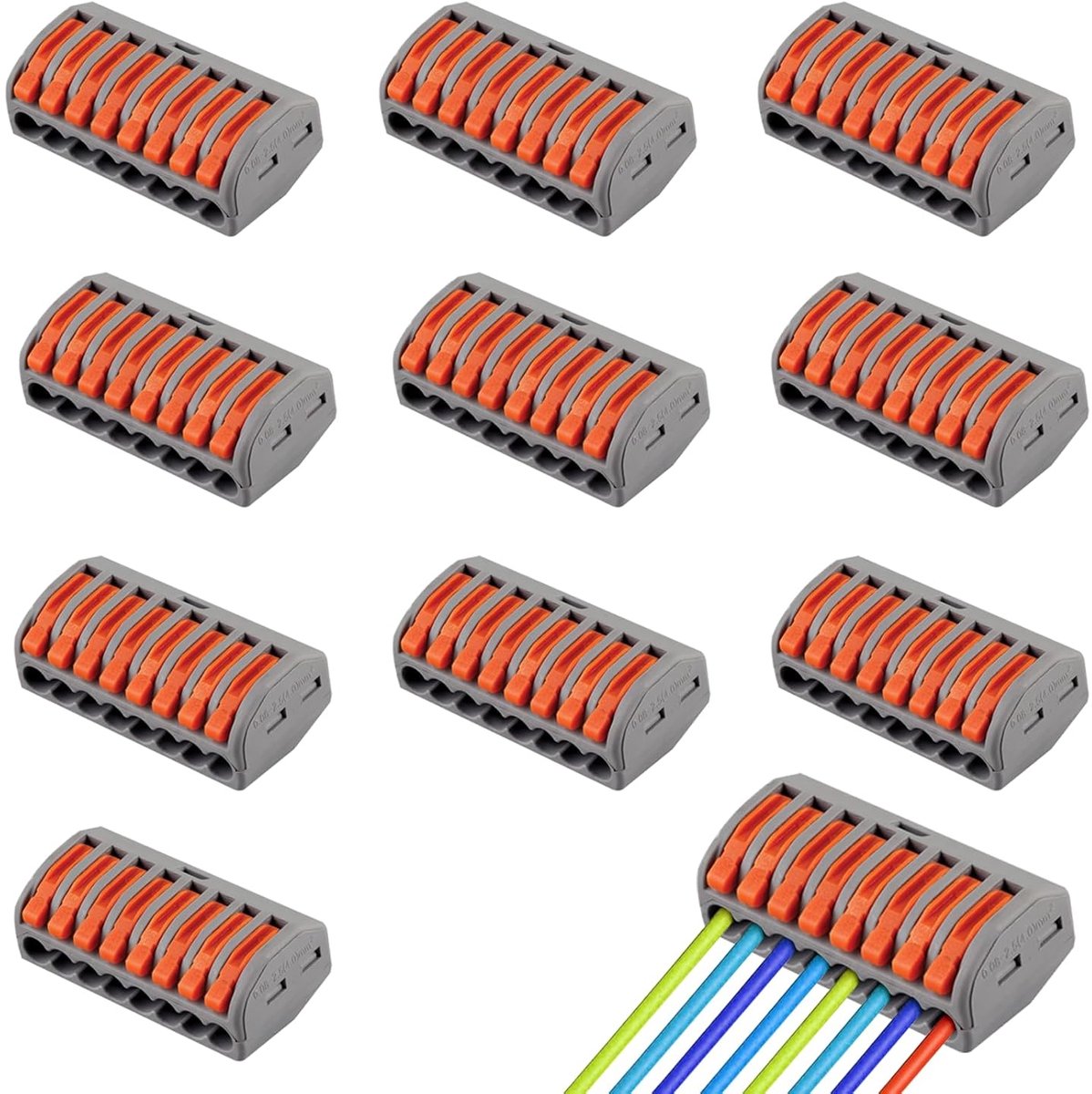 PCT-218 Compact Conductor Connector, 8 Port Lever Nut Wire Connector, Spring Terminal Block, Electrical Terminal - ShopVlot