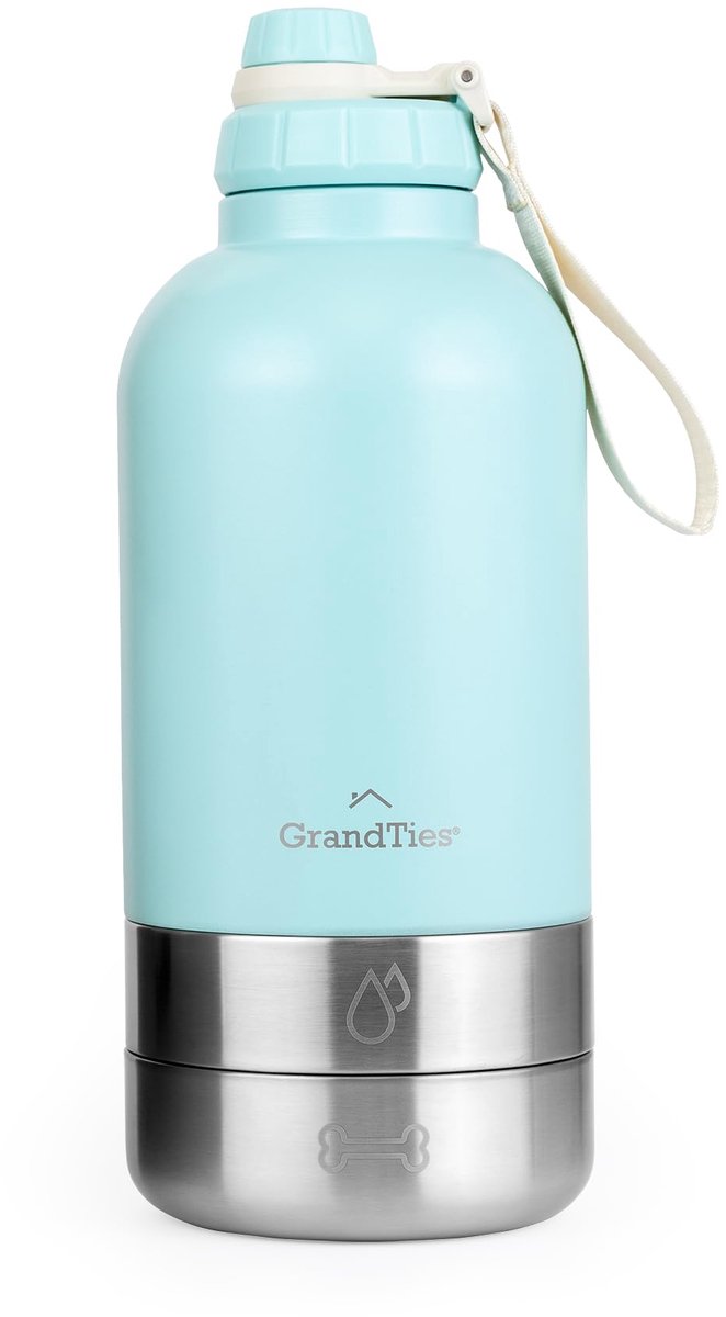 Hondenwaterfles met afneembare komdispensers - poedergroen - lekvrije voercontainer - ideaal voor wandelen - ShopVlot