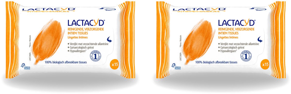 2 x Lactacyd Classic - Intieme Doekjes - Reinigend - Biologisch Afbreekbaar - 15 Doekjes - Bulkverpakking - 2 stuks