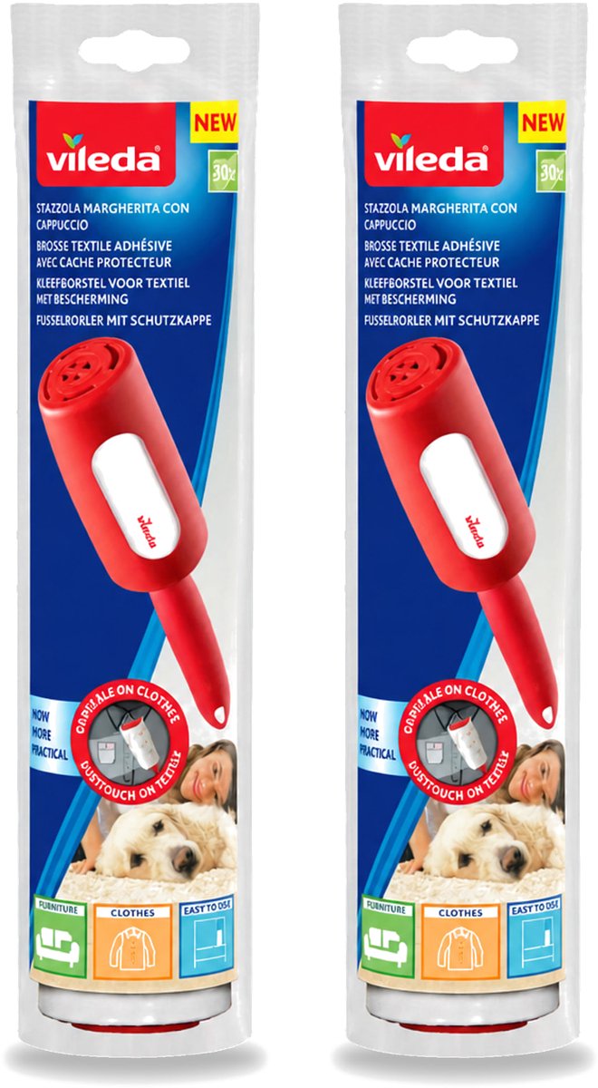 2 x Vileda - Lintroller - Pluisverwijderaar - Inclusief Beschermkap - 30 Vellen - Voordeelverpakking - 2 stuks