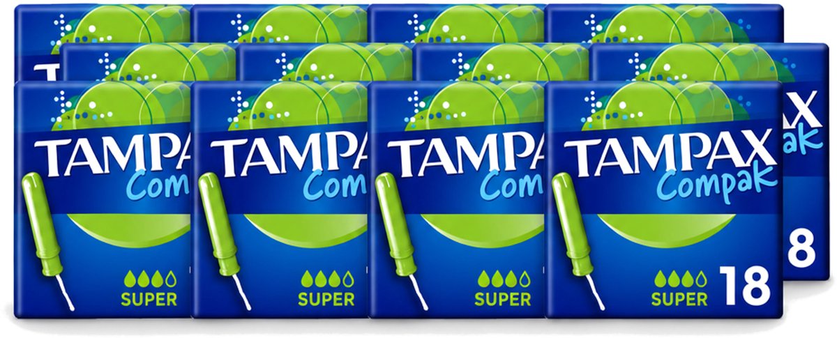 12 x Tampax Compak – Tampons – Super - Voordeelverpakking - 12 stuks