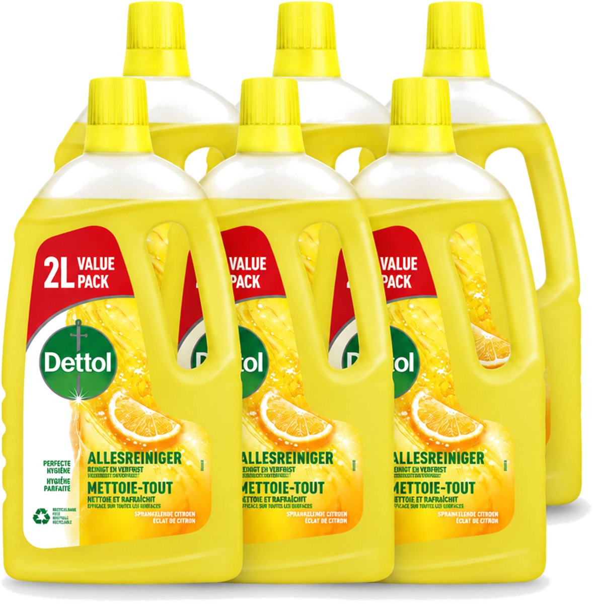 6 x Dettol - Allesreiniger - Sprankelende Citroen - Perfecte Hygiëne - 2L - Voordeelverpakking - 6 stuks