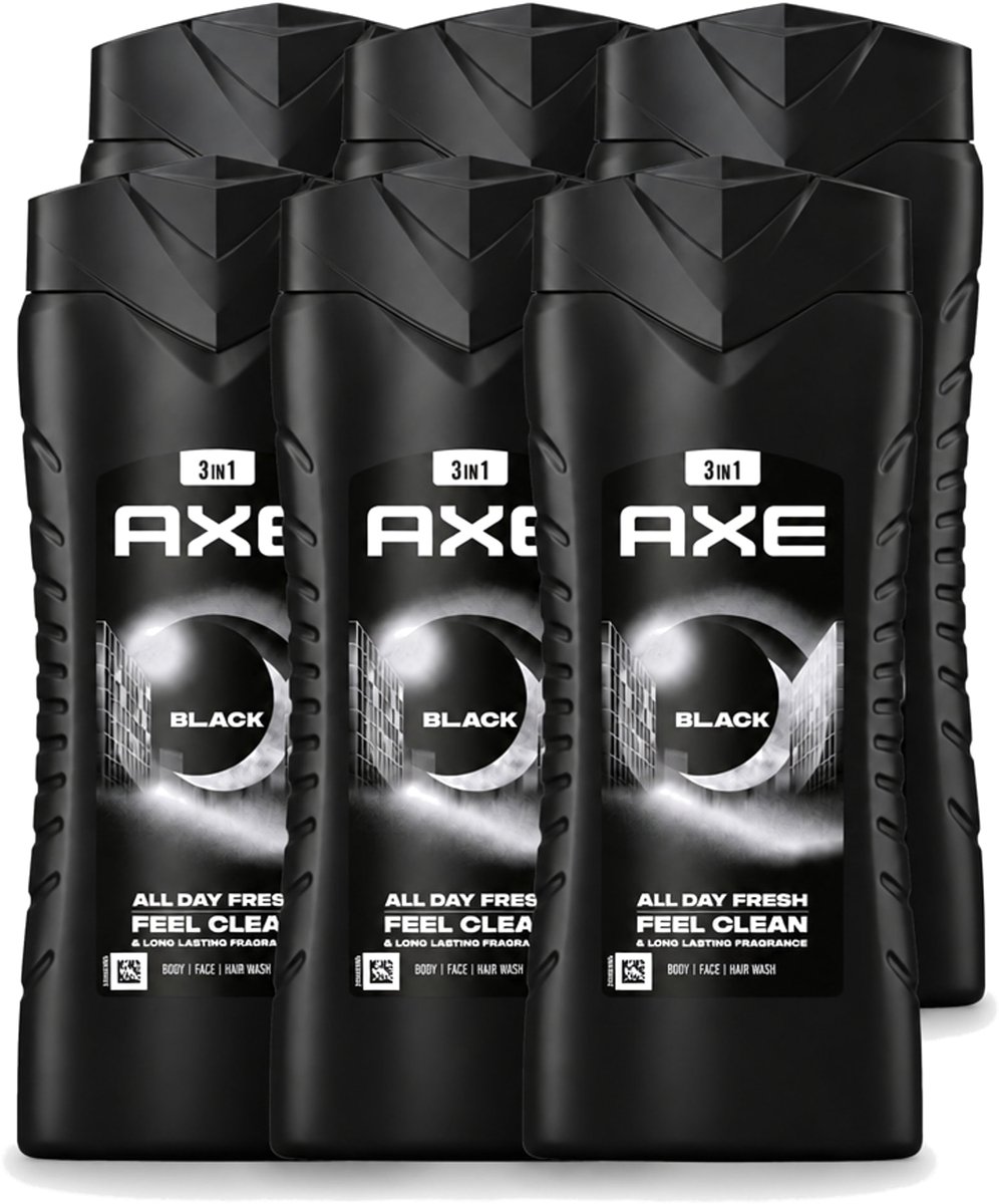 6 x Axe XL - 3-in-1 Douchegel - Black - Frozen Pear & Cedarwoord - 12hrs Long Lasting Scent - 400 ml - Voordeelverpakking - 6 stuks