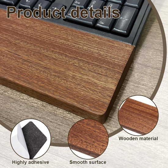 Houten Polssteun 30 cm - Ergonomische Handsteun voor Toetsenbord met Antislip - Ideaal voor Thuis en Kantoor — afbeelding 2