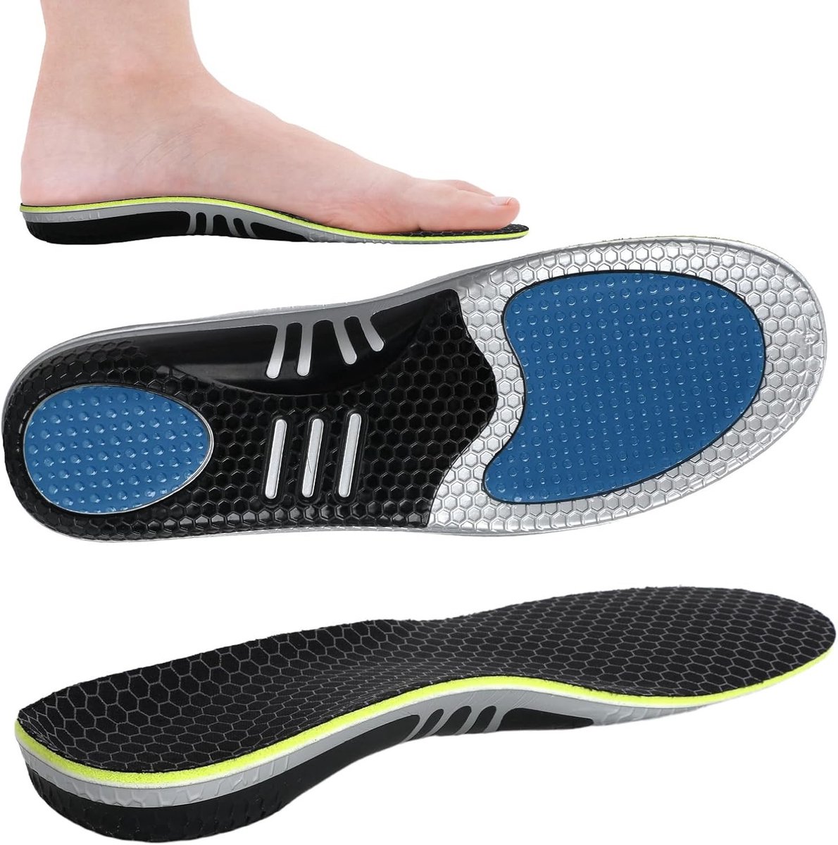 Orthopedische inlegzolen voor mannen en vrouwen, schokabsorberend, comfortabel voor hielspoor en plantaire fasciitis, geschikt voor platte voeten (maat 45-46)