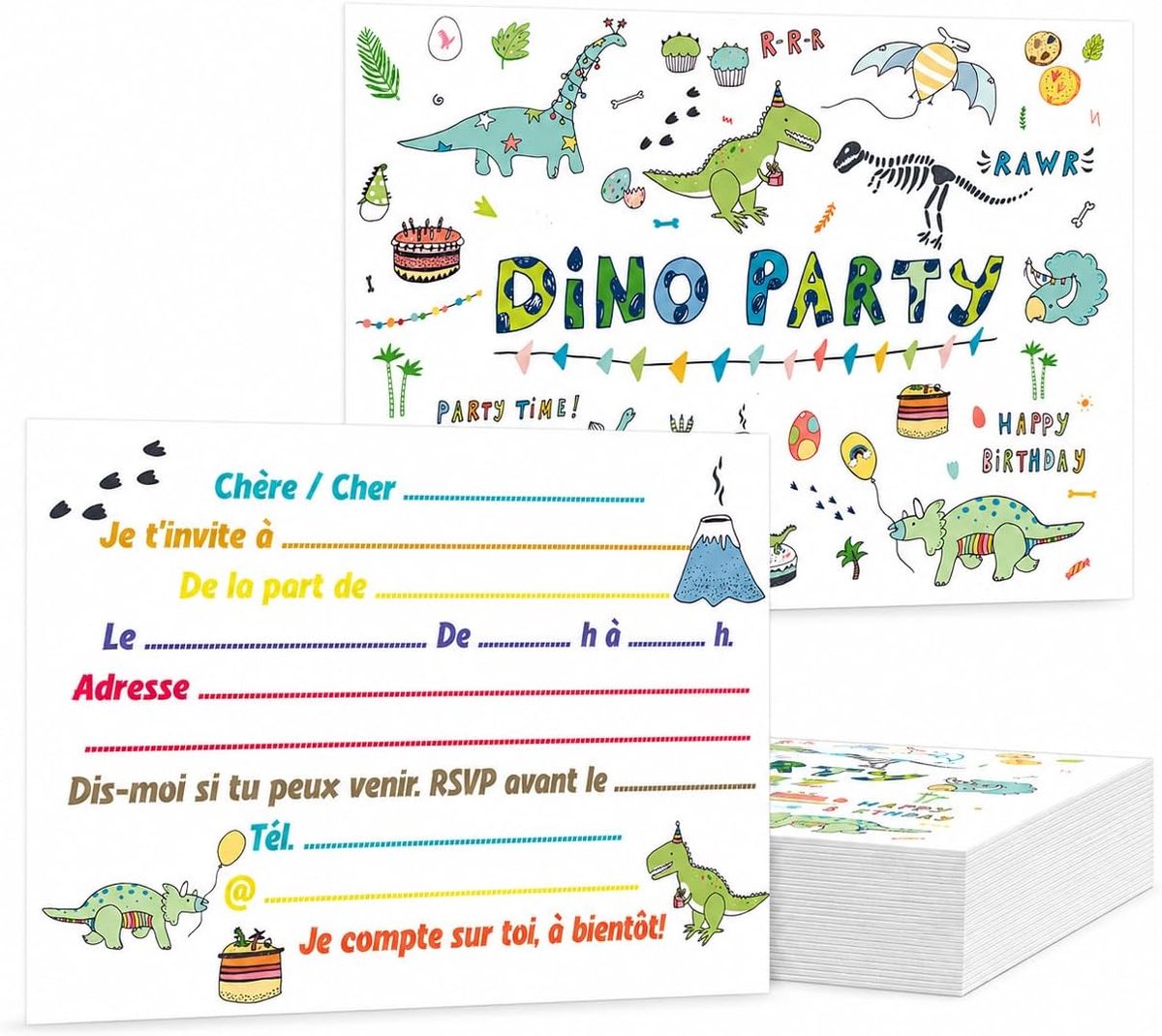 SnelShoppen - 20 Dinosaurus Uitnodigingen voor Verjaardag - A6 Kaarten voor Kinderen - T-Rex en Prehistorisch Thema - Vrolijke Feestuitnodigingen voor