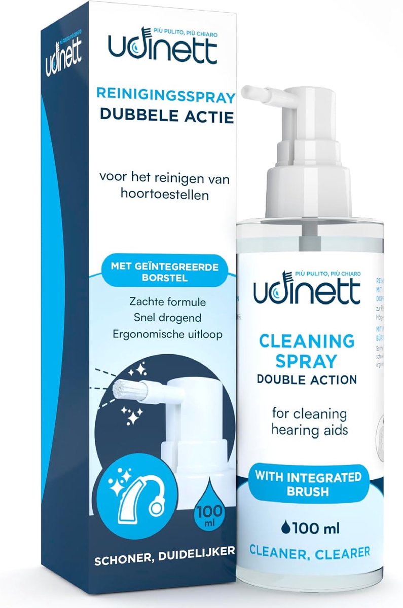SnelShoppen - Reinigende Spray voor Gehoorapparaten 100ml - Hygiëniserende Spray met Borstel tegen Oorsmeer, Vuil en Vocht - Alcoholvrije Formule voor