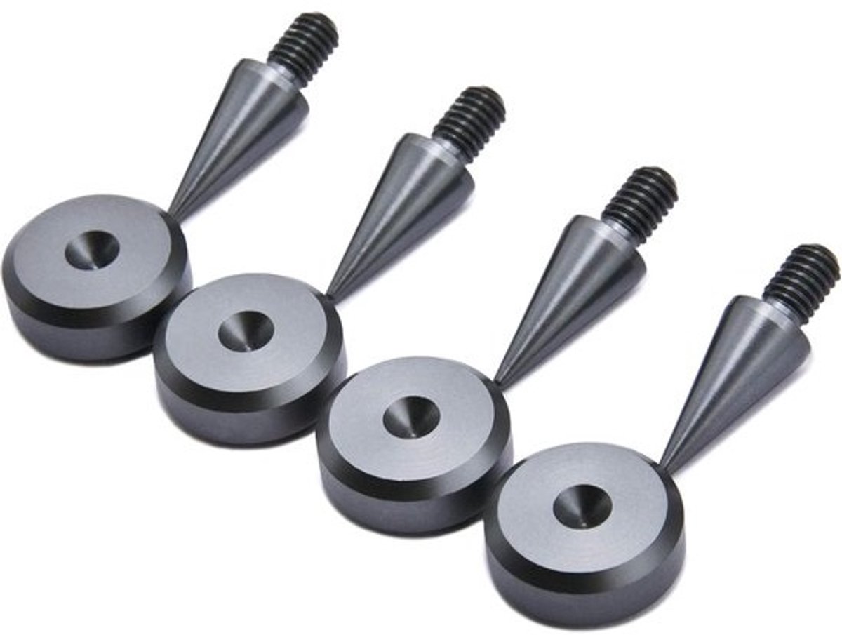 Luidspreker-spikes - Voor audio-isolatie - Voor het dempen van trillingen - Met beschermpads - Set van 4 - Aluminium - Grijs