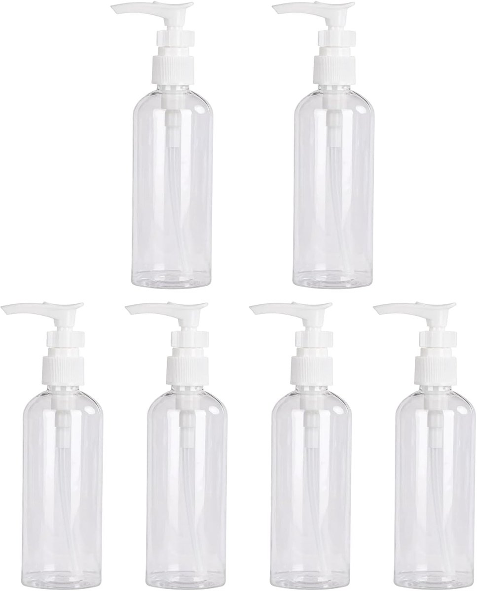 Pack of 6 100 ml Airless Pump Bottles Pump Dispenser Transparent Plastic Pump Bottle Reusable Travel Bottles Empty - ShopVlot