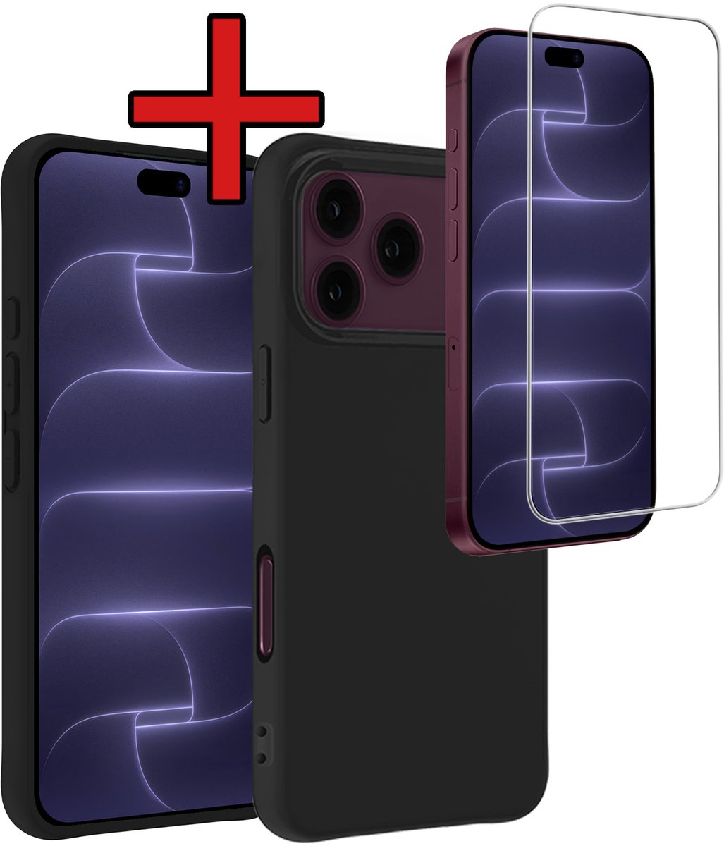 Hoesje - Met Screenprotector - Geschikt voor Apple iPhone 18 Pro Max - Sterk & Shockproof - Telefoon Hoes - Back Cover - Siliconen Case - Telefoonhoes - Zwart
