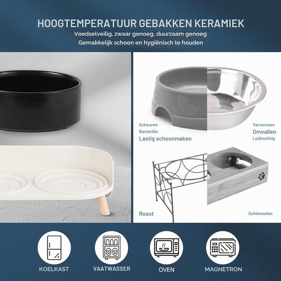 Verhoogde keramische kattenvoederbak met antislipstand en spatbescherming, set voor katten en kleine honden, 2 x 480 ml, ideaal voor comfortabel eten en drinken — afbeelding 4
