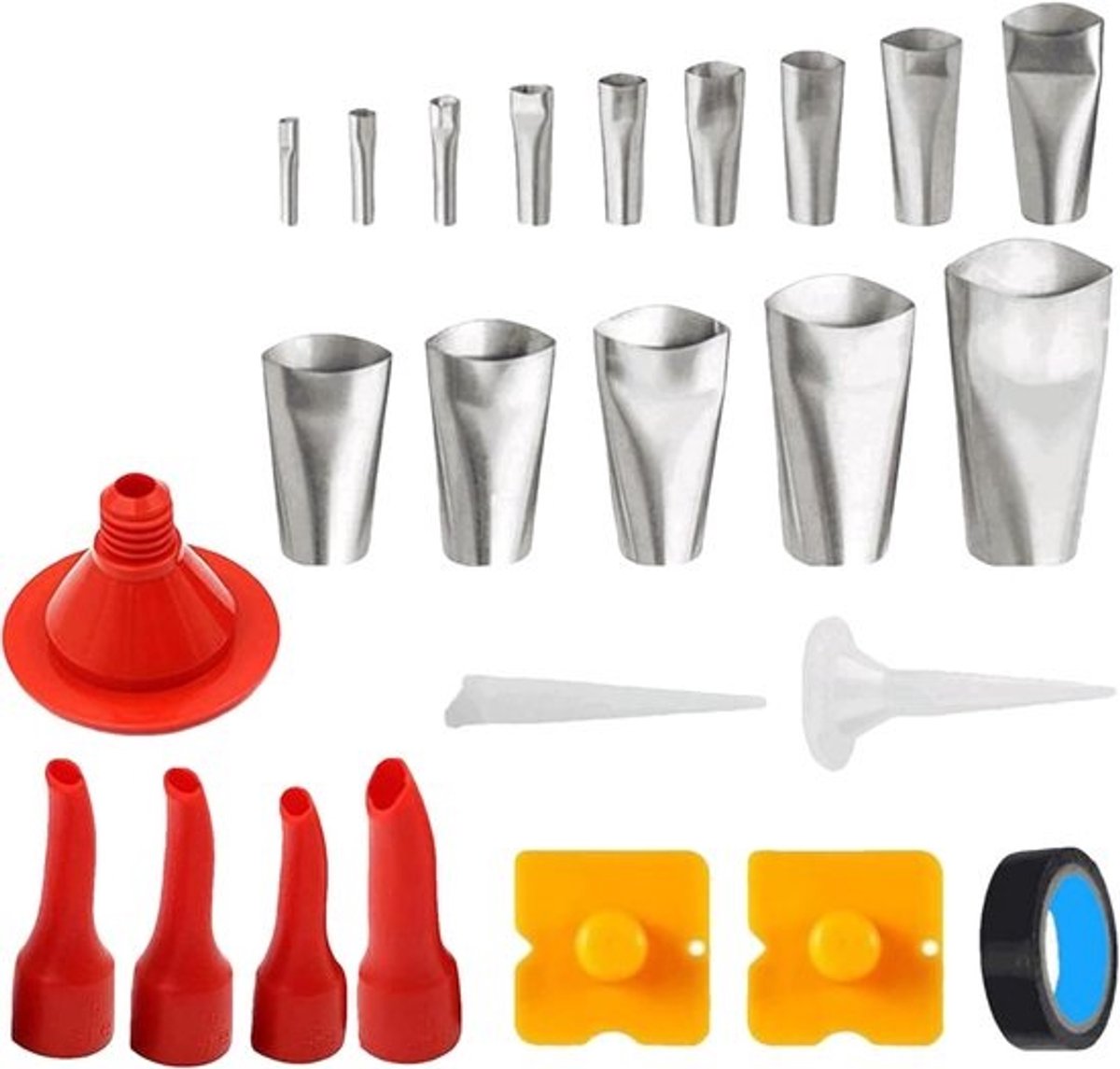 Set kitmondstukken - Applicatietips voor kit - Voor nauwkeurig kitwerk - Van roestvrij staal - Set van 24 stuks