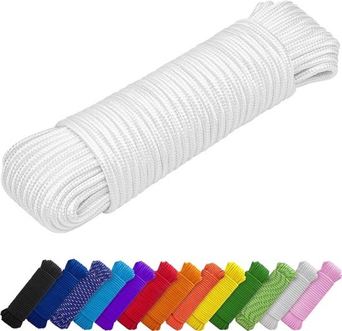 Sterk multifunctioneel touw - Lichtgewicht koord - Voor kamperen, knutselen en buitengebruik - Diamantgevlochten uitvoering - 46 m x 7 mm - Wit