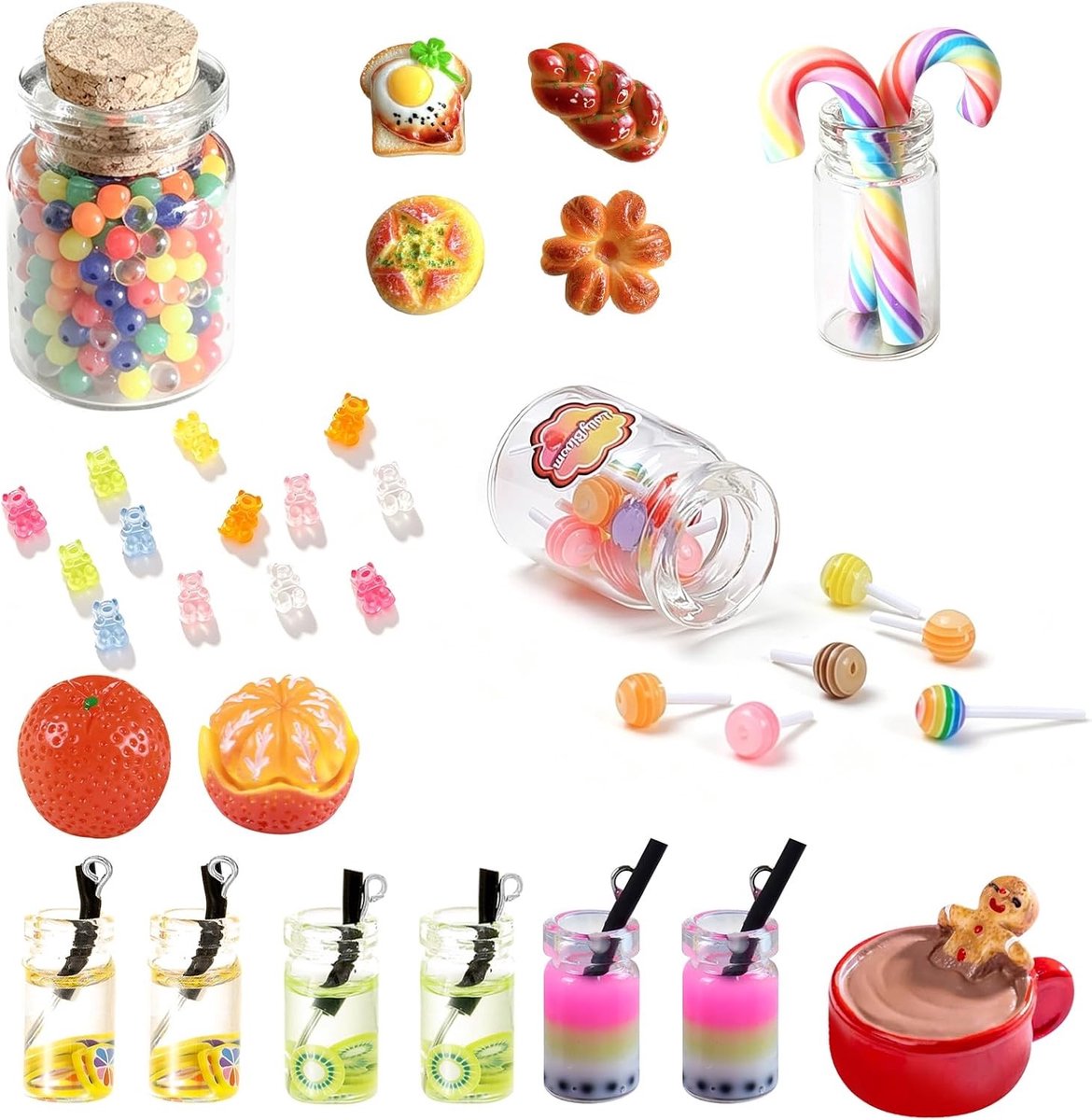 Miniatuur Voedsel en Drank Set van 39 Stukken, Resin Accessoires voor Poppenhuis, Ideaal voor Rollenspel en Speelgoedkeuken, Perfect voor Feestjes en Creatieve Spellen