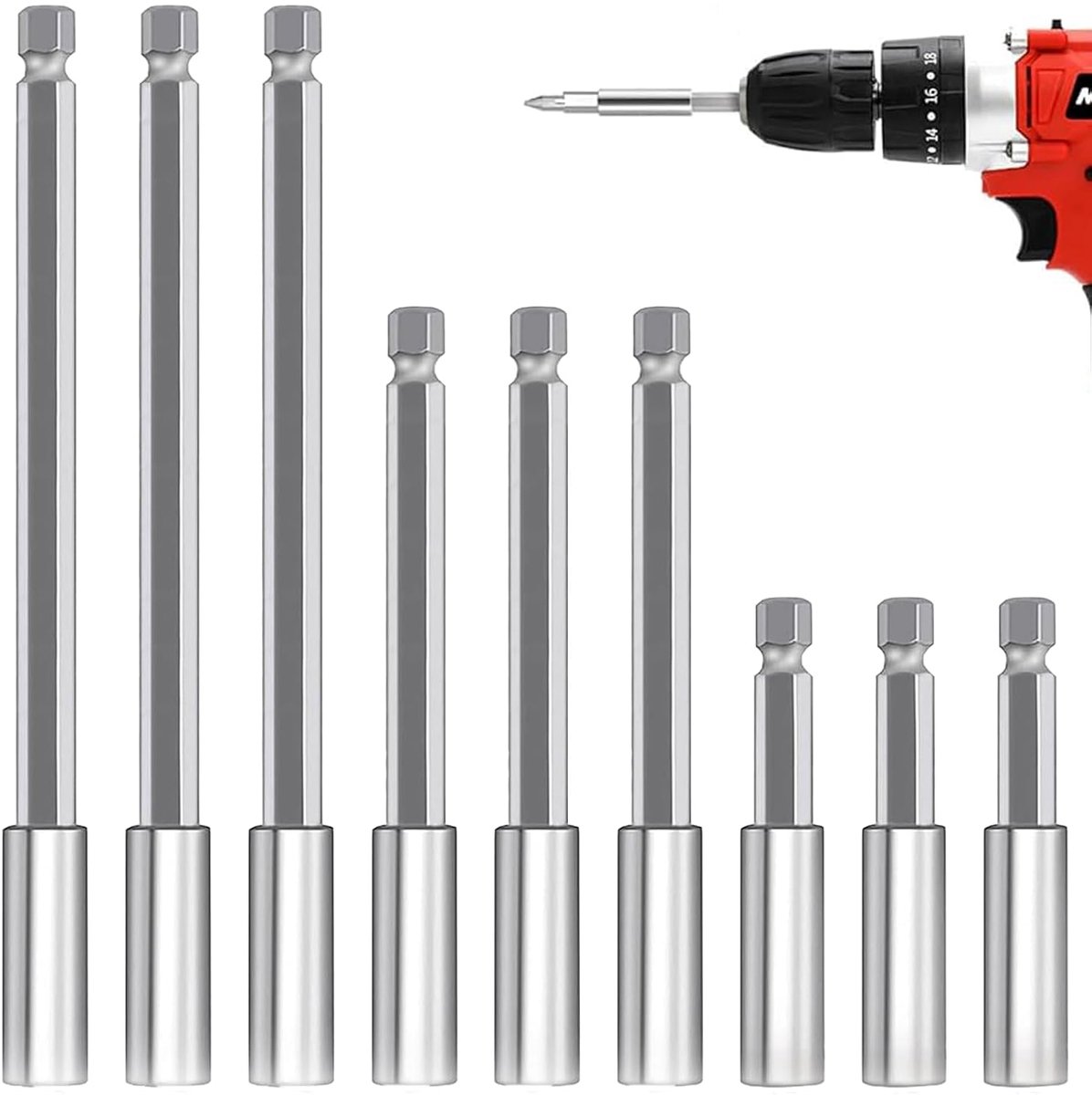 Magnetische bitverlenger 3-delig - 1/4 inch hex schacht - robuuste staalconstructie - betrouwbare bevestiging - ShopVlot