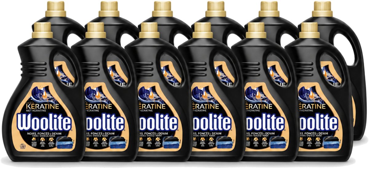 12 x Woolite Dark - Vloeibaar Wasmiddel - Met Keratine - Donkere & Denim Was - 25 Wasbeurten - 1,5L - Voordeelverpakking - 12 stuks