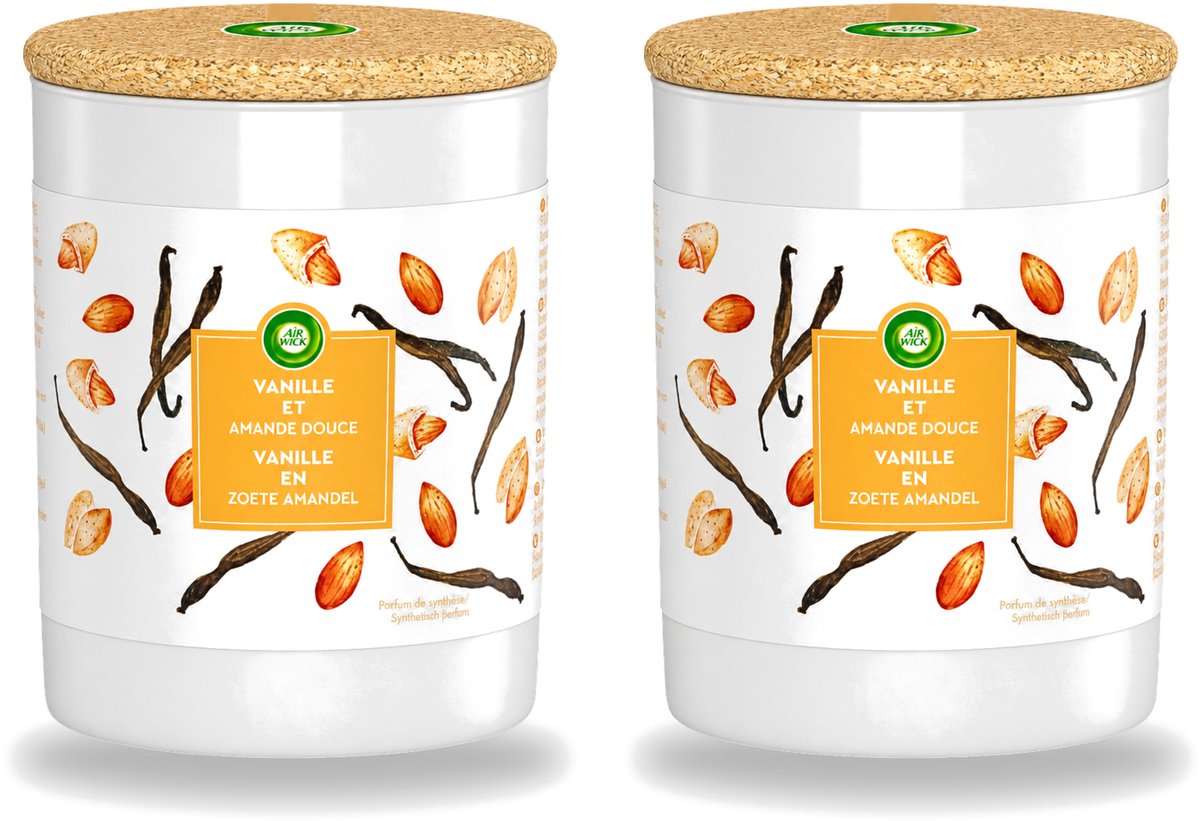 Air Wick 2 x Air Wick - Geurkaars - Vanille & Zoete Amandel - 35 Uur Brandduur - Voordeelverpakking - 2 stuks Oranje