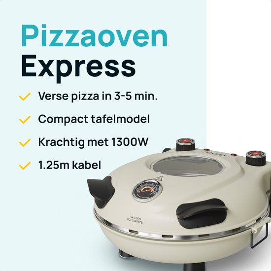 MOA Elektrische Pizzaoven - Tot 400°C - Boven- en Onderwarmte - Met Bamboeschep - 30,5 cm Pizzasteen - Beige — afbeelding 2